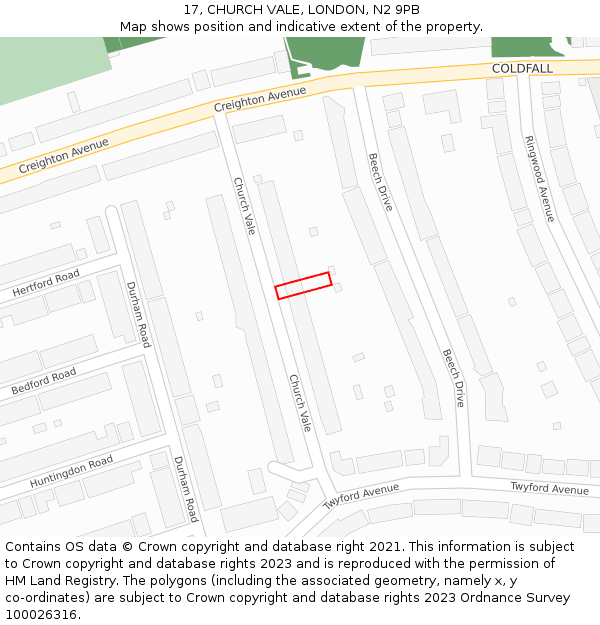 17, CHURCH VALE, LONDON, N2 9PB: Location map and indicative extent of plot