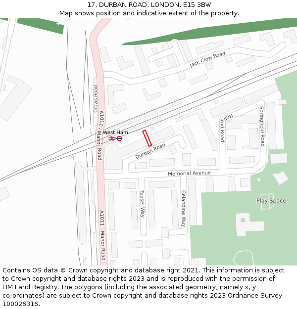17, DURBAN ROAD, LONDON, E15 3BW: Location map and indicative extent of plot