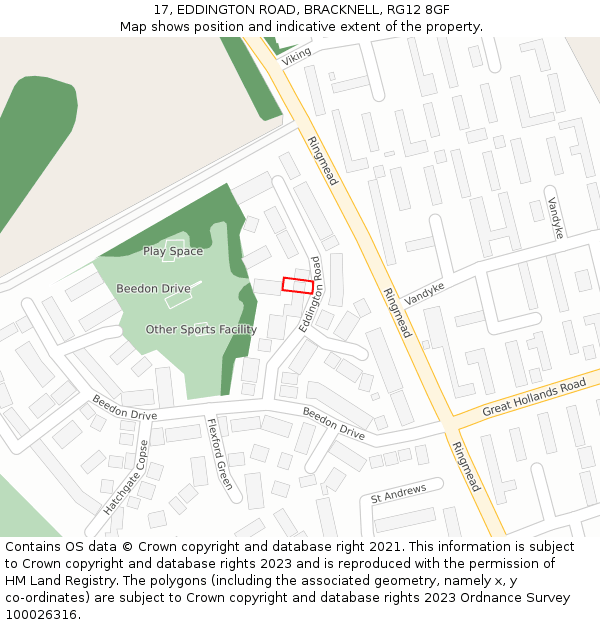 17, EDDINGTON ROAD, BRACKNELL, RG12 8GF: Location map and indicative extent of plot