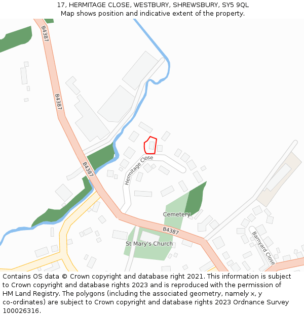 17, HERMITAGE CLOSE, WESTBURY, SHREWSBURY, SY5 9QL: Location map and indicative extent of plot
