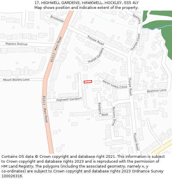 17, HIGHWELL GARDENS, HAWKWELL, HOCKLEY, SS5 4LY: Location map and indicative extent of plot