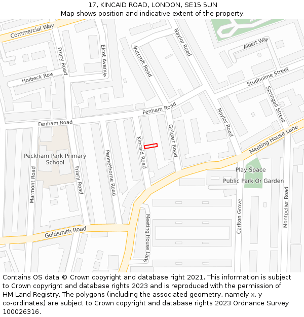 17, KINCAID ROAD, LONDON, SE15 5UN: Location map and indicative extent of plot