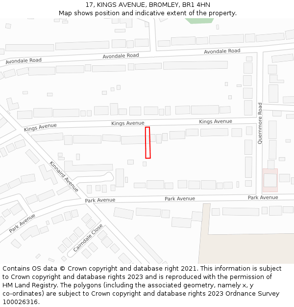 17, KINGS AVENUE, BROMLEY, BR1 4HN: Location map and indicative extent of plot