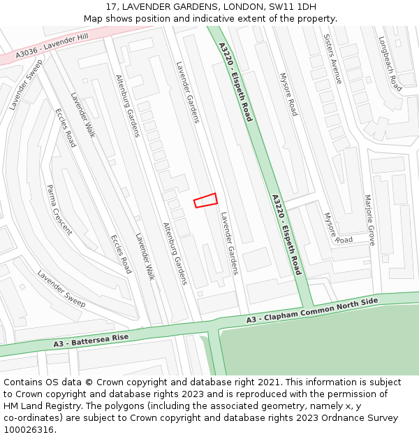 17, LAVENDER GARDENS, LONDON, SW11 1DH: Location map and indicative extent of plot