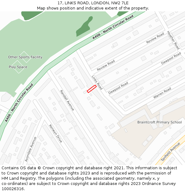17, LINKS ROAD, LONDON, NW2 7LE: Location map and indicative extent of plot