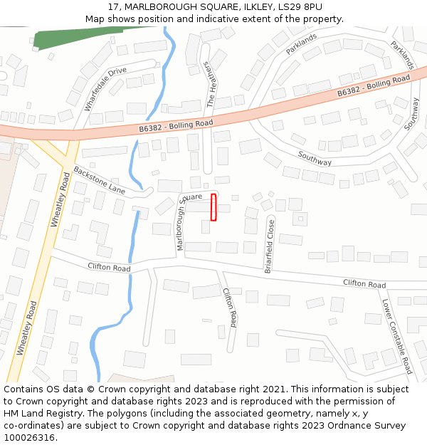 17, MARLBOROUGH SQUARE, ILKLEY, LS29 8PU: Location map and indicative extent of plot