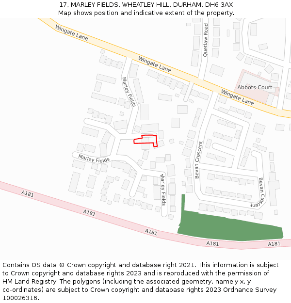 17, MARLEY FIELDS, WHEATLEY HILL, DURHAM, DH6 3AX: Location map and indicative extent of plot