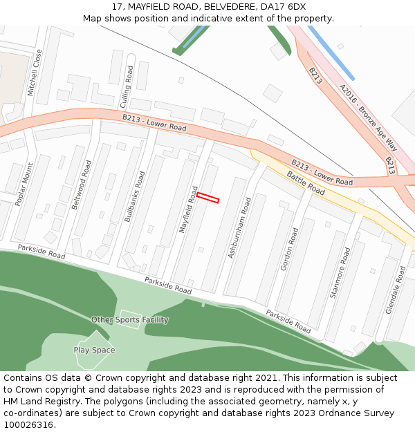 17, MAYFIELD ROAD, BELVEDERE, DA17 6DX: Location map and indicative extent of plot
