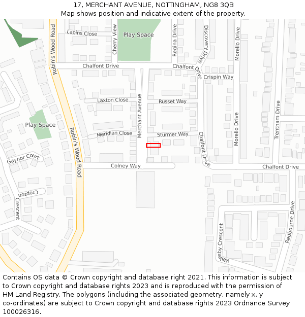 17, MERCHANT AVENUE, NOTTINGHAM, NG8 3QB: Location map and indicative extent of plot