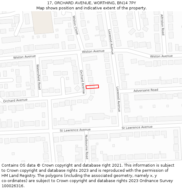 17, ORCHARD AVENUE, WORTHING, BN14 7PY: Location map and indicative extent of plot