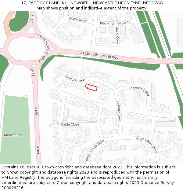 17, PADDOCK LANE, KILLINGWORTH, NEWCASTLE UPON TYNE, NE12 7AG: Location map and indicative extent of plot