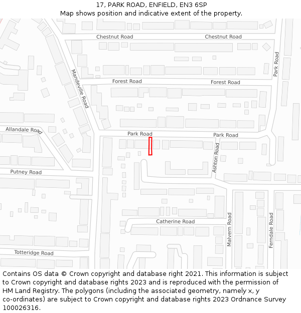 17, PARK ROAD, ENFIELD, EN3 6SP: Location map and indicative extent of plot