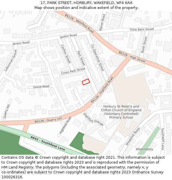 17, PARK STREET, HORBURY, WAKEFIELD, WF4 6AA: Location map and indicative extent of plot