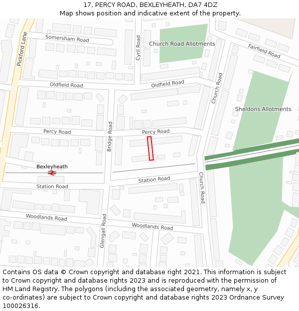 17, PERCY ROAD, BEXLEYHEATH, DA7 4DZ: Location map and indicative extent of plot