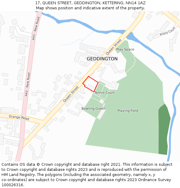 17, QUEEN STREET, GEDDINGTON, KETTERING, NN14 1AZ: Location map and indicative extent of plot