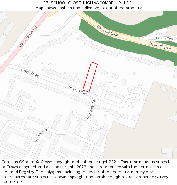 17, SCHOOL CLOSE, HIGH WYCOMBE, HP11 1PH: Location map and indicative extent of plot