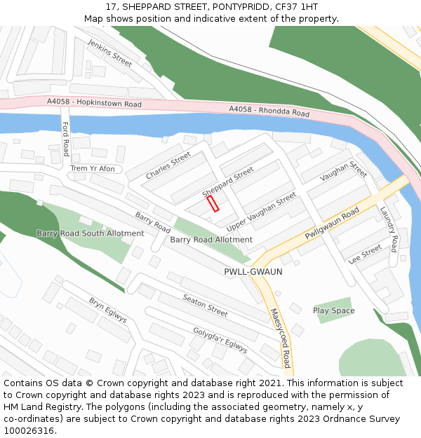 17, SHEPPARD STREET, PONTYPRIDD, CF37 1HT: Location map and indicative extent of plot
