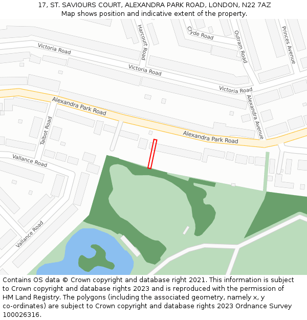 17, ST. SAVIOURS COURT, ALEXANDRA PARK ROAD, LONDON, N22 7AZ: Location map and indicative extent of plot
