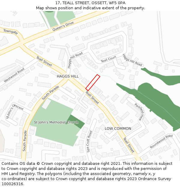17, TEALL STREET, OSSETT, WF5 0PA: Location map and indicative extent of plot