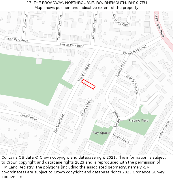 17, THE BROADWAY, NORTHBOURNE, BOURNEMOUTH, BH10 7EU: Location map and indicative extent of plot