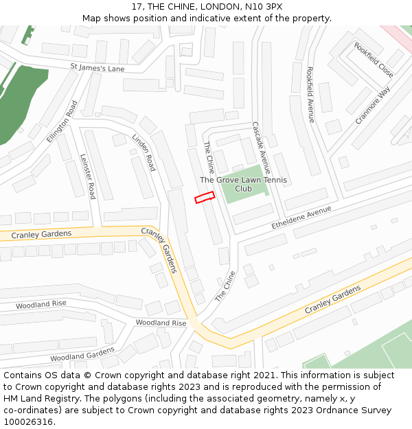 17, THE CHINE, LONDON, N10 3PX: Location map and indicative extent of plot