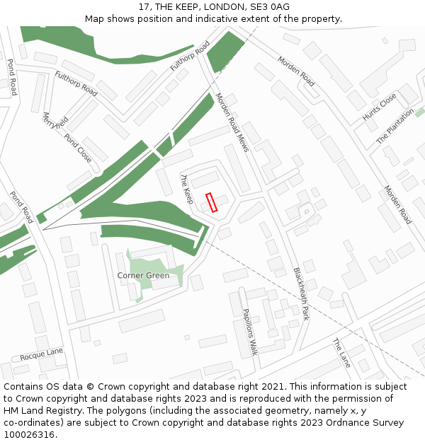 17, THE KEEP, LONDON, SE3 0AG: Location map and indicative extent of plot