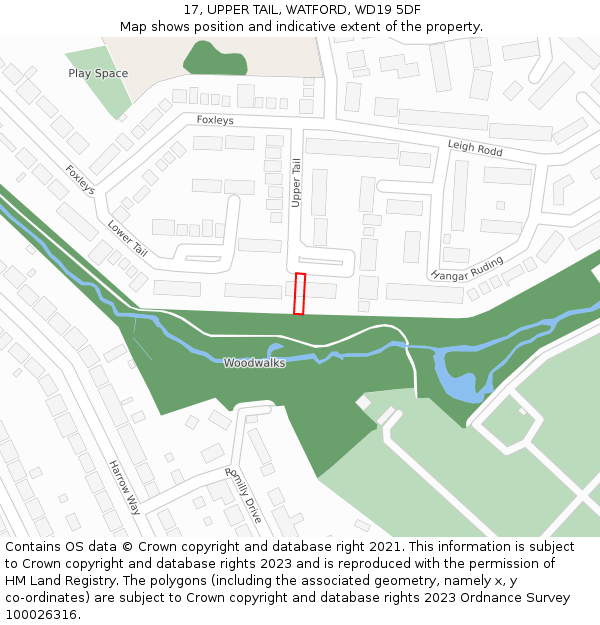 17, UPPER TAIL, WATFORD, WD19 5DF: Location map and indicative extent of plot