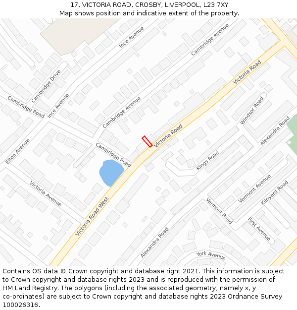 17, VICTORIA ROAD, CROSBY, LIVERPOOL, L23 7XY: Location map and indicative extent of plot