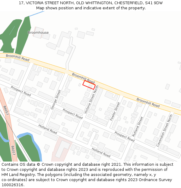 17, VICTORIA STREET NORTH, OLD WHITTINGTON, CHESTERFIELD, S41 9DW: Location map and indicative extent of plot