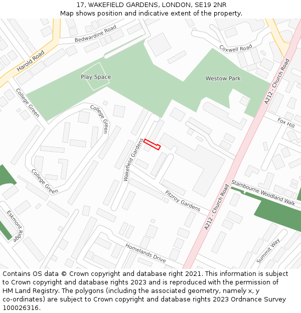 17, WAKEFIELD GARDENS, LONDON, SE19 2NR: Location map and indicative extent of plot