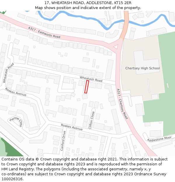 17, WHEATASH ROAD, ADDLESTONE, KT15 2ER: Location map and indicative extent of plot