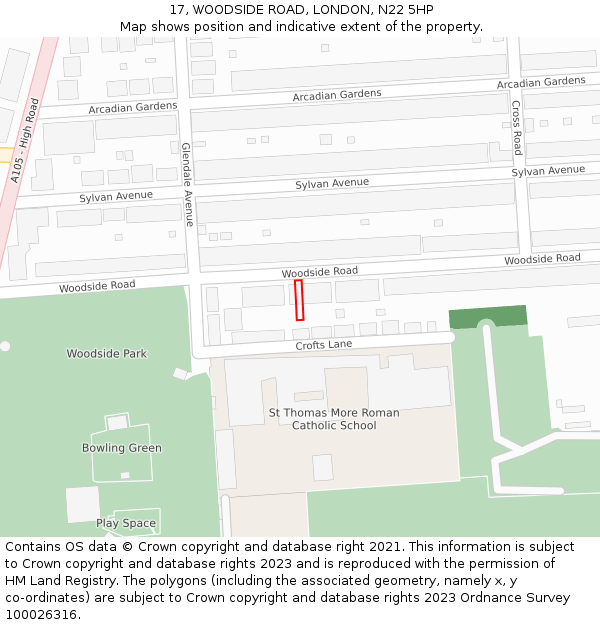 17, WOODSIDE ROAD, LONDON, N22 5HP: Location map and indicative extent of plot