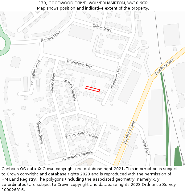 170, GOODWOOD DRIVE, WOLVERHAMPTON, WV10 6GP: Location map and indicative extent of plot