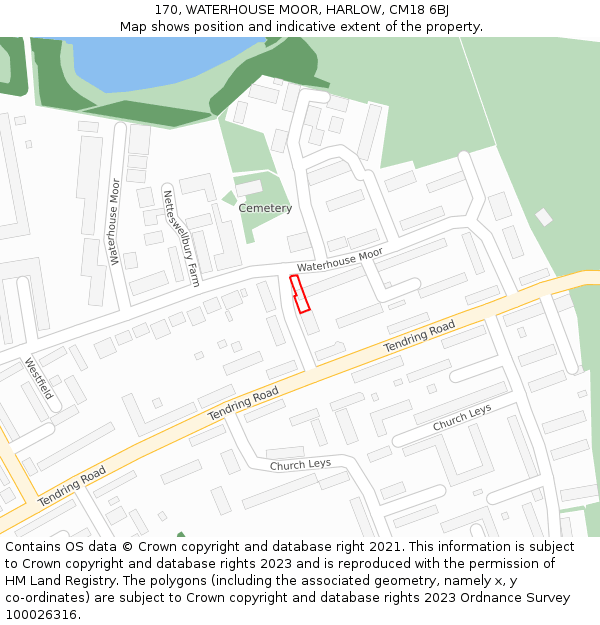 170, WATERHOUSE MOOR, HARLOW, CM18 6BJ: Location map and indicative extent of plot