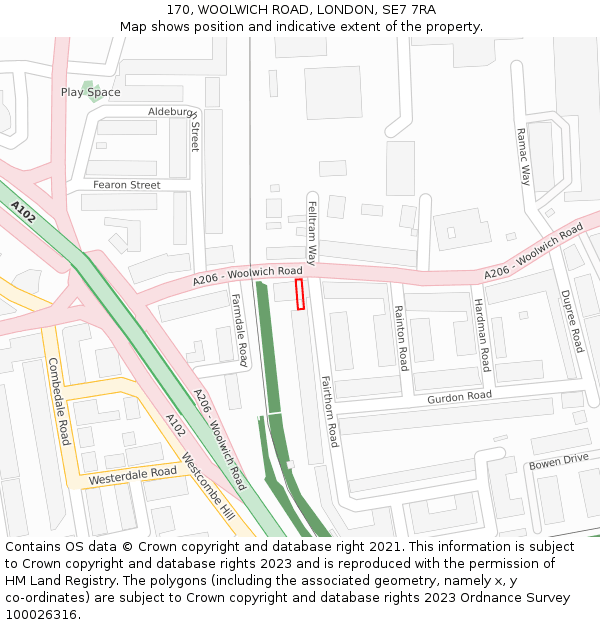 170, WOOLWICH ROAD, LONDON, SE7 7RA: Location map and indicative extent of plot