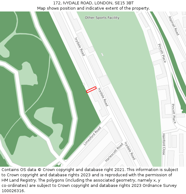 172, IVYDALE ROAD, LONDON, SE15 3BT: Location map and indicative extent of plot