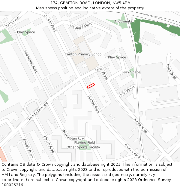 174, GRAFTON ROAD, LONDON, NW5 4BA: Location map and indicative extent of plot