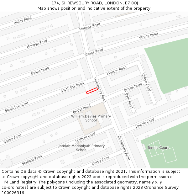 174, SHREWSBURY ROAD, LONDON, E7 8QJ: Location map and indicative extent of plot