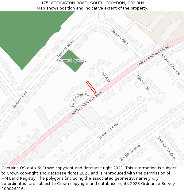 175, ADDINGTON ROAD, SOUTH CROYDON, CR2 8LN: Location map and indicative extent of plot