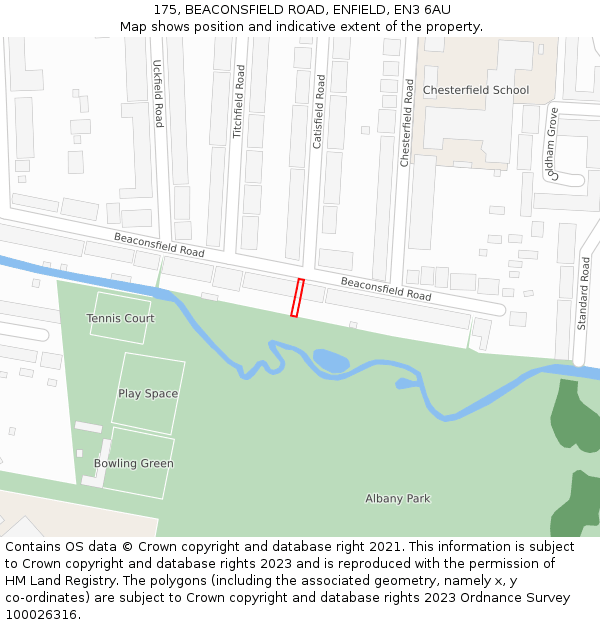 175, BEACONSFIELD ROAD, ENFIELD, EN3 6AU: Location map and indicative extent of plot