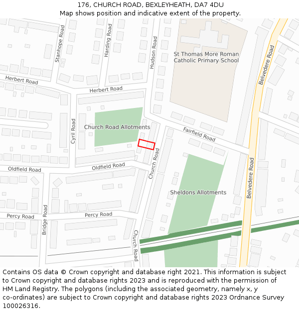 176, CHURCH ROAD, BEXLEYHEATH, DA7 4DU: Location map and indicative extent of plot