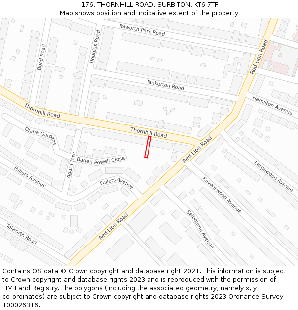 176, THORNHILL ROAD, SURBITON, KT6 7TF: Location map and indicative extent of plot