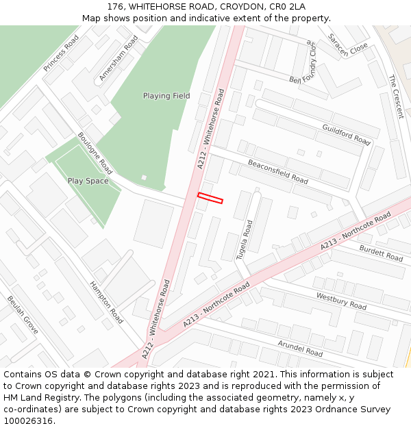 176, WHITEHORSE ROAD, CROYDON, CR0 2LA: Location map and indicative extent of plot