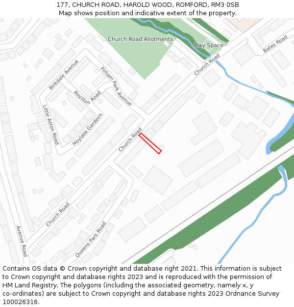 177, CHURCH ROAD, HAROLD WOOD, ROMFORD, RM3 0SB: Location map and indicative extent of plot