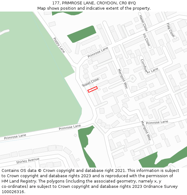 177, PRIMROSE LANE, CROYDON, CR0 8YQ: Location map and indicative extent of plot