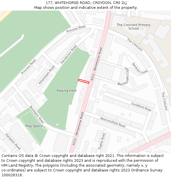 177, WHITEHORSE ROAD, CROYDON, CR0 2LJ: Location map and indicative extent of plot