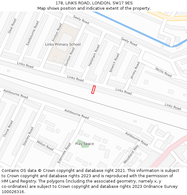 178, LINKS ROAD, LONDON, SW17 9ES: Location map and indicative extent of plot