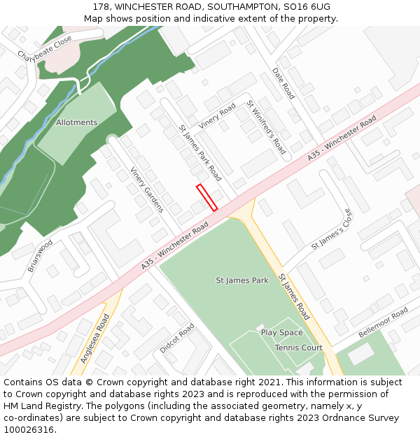 178, WINCHESTER ROAD, SOUTHAMPTON, SO16 6UG: Location map and indicative extent of plot