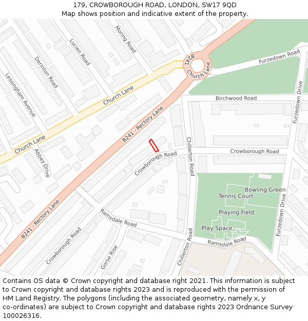 179, CROWBOROUGH ROAD, LONDON, SW17 9QD: Location map and indicative extent of plot