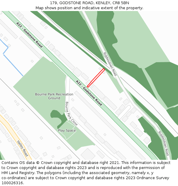 179, GODSTONE ROAD, KENLEY, CR8 5BN: Location map and indicative extent of plot